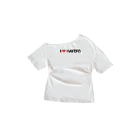 NRF WOMENSWEAR : I LOVE HATERS SLANTED T-SHIRT