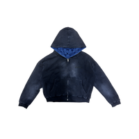 NRF™ : DOUBLE TROUBLE WAFFLE REVERSIBLE ZIP HOODED SWEATSHIRT STONE WASHED BLUE