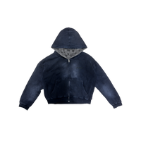 NRF™ : DOUBLE TROUBLE WAFFLE REVERSIBLE ZIP HOODED SWEATSHIRT STONE WASHED GREY